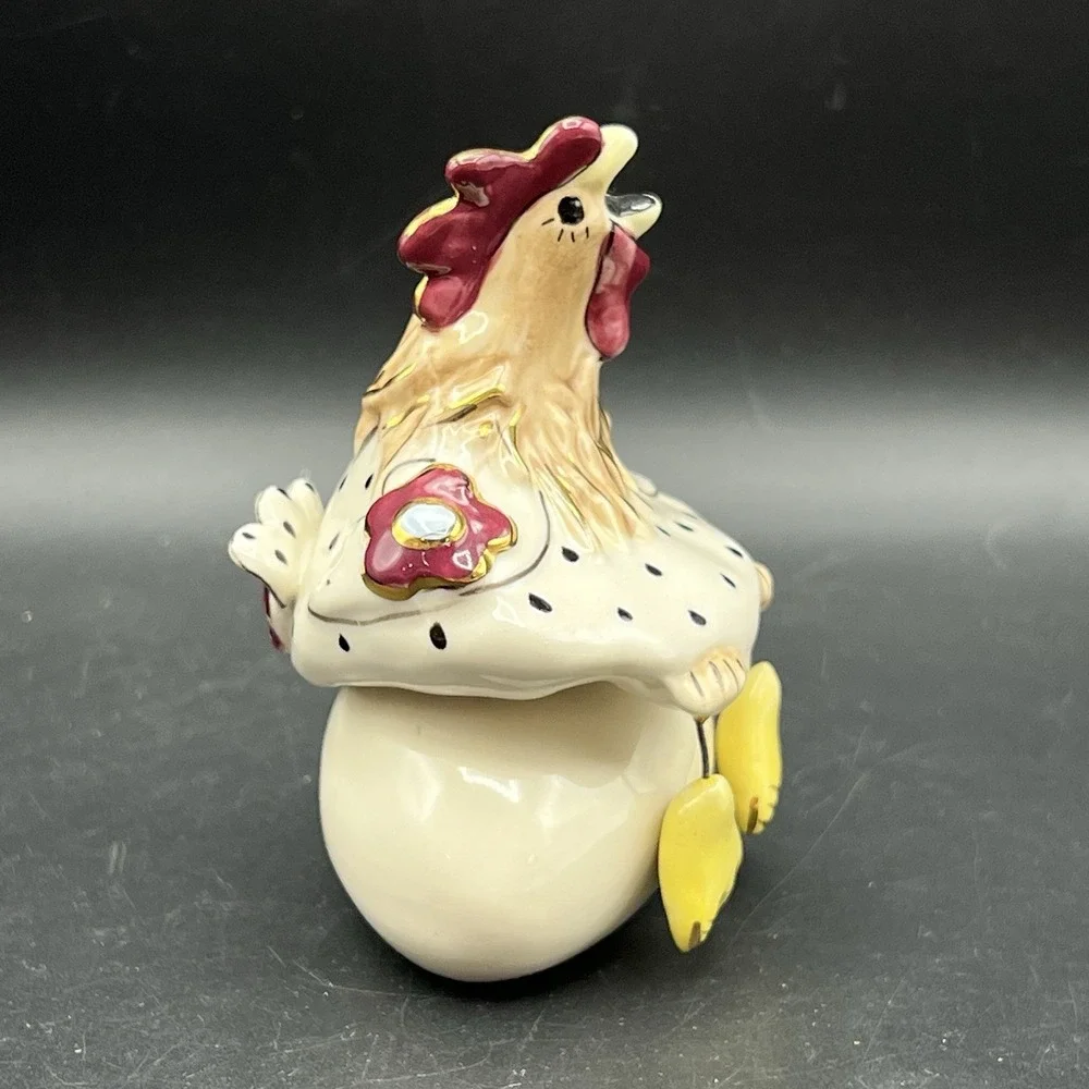 BlueSky Clay Heather Goldminc Whimsical Rooster & Egg Salt and Pepper Shaker Set